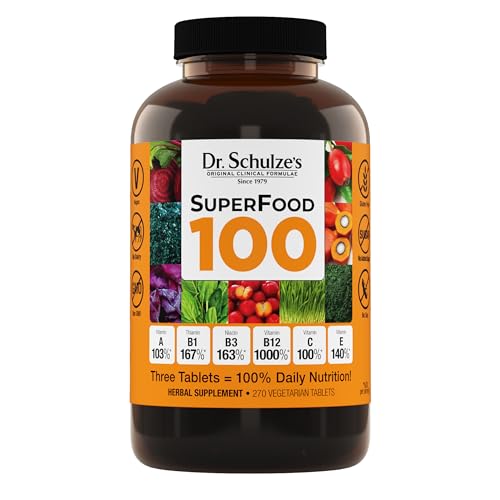 Dr. Schulze's SuperFood 100 - Everyday Superfood Supplement to Support Overall Wellness - Mutivitamin Support for Cellular Nutrition & Energy - Clean Ingredients - Gluten-Free & Dairy-Free - 270 Count