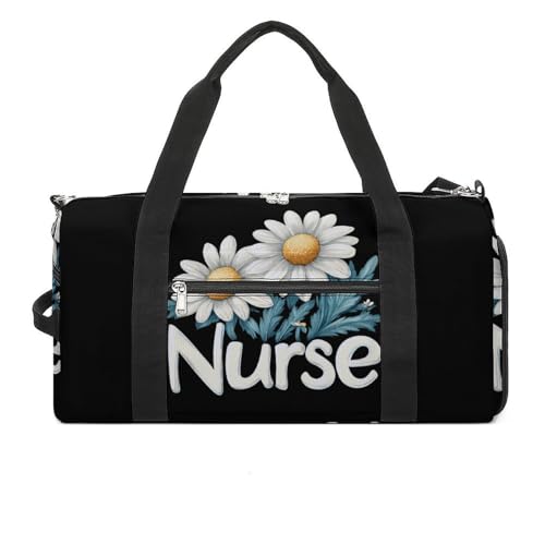Nurse Daisy Flowers Gym Bag Travel Duffle Bags Carry On Tote Weekender Bag Suitable for Men Women