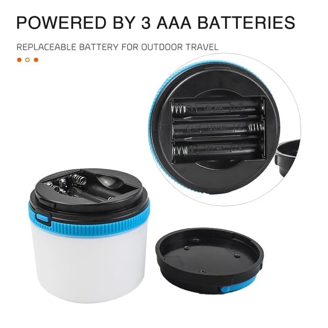 Image of Waterproof LED Camping Lantern, Battery Powered Outdoor Tent Light with 3 Lighting Modes, 360 Brightness, Magnetic Base & Hanging Hook for Power Cuts, Emergency, Hiking, Fishing, (Blue)