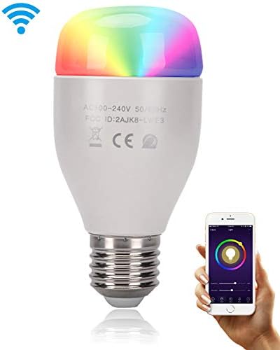 Smart WiFi LED Light Bulb, RGB + White (6500K) Color Mode, Dimmable Multicolored, Work with Alexa & Google Assistant, No Hub Required, E26 / E27 Base Type, 7W