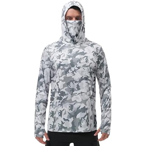 FISHEAL Men's Performance Fishing Hoodie Shirt - UPF 50+ Sun Protection Long Sleeve Thumbholes Shirts with Neck Gaiter Cover