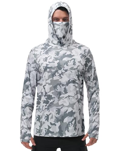 Image of FISHEAL Men's Performance Fishing Hoodie Shirt - UPF 50+ Sun Protection Long Sleeve Thumbholes Shirts with Neck Gaiter