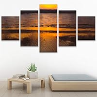 SIGNWIN 5 Panel Canvas Wall Art Coastal Orange Photography Relax/Calm Romantics Sunset Warm for Home Decorations Ready to Hang - 60