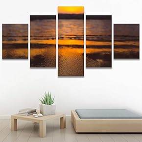 SIGNWIN 5 Panel Canvas Wall Art Coastal Orange...