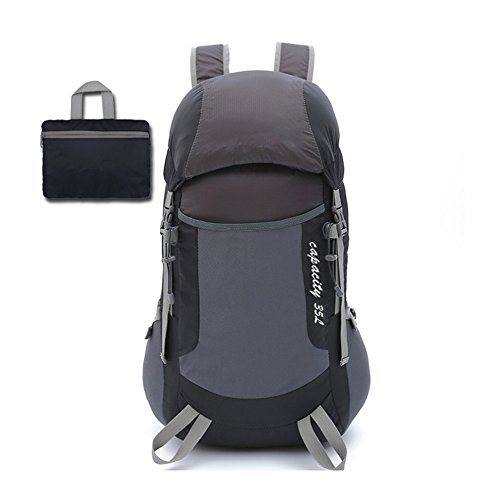 Doolland - Mochila de senderismo plegable ultraligera de 35 l, multifunción, impermeable, casual, para camping, deportes al aire libre, escalada, montañismo, color negro, tamaño 28cm * 17cm * 56cm