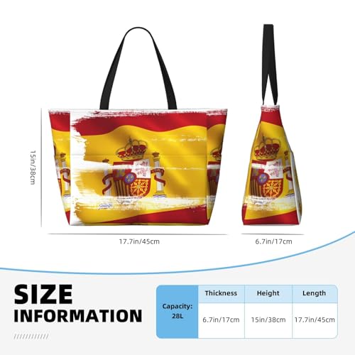 QWVBNSpain Flag Beach travel bag, lightweight and reusable, suitable for family trips, gym and outdoor adventures.4