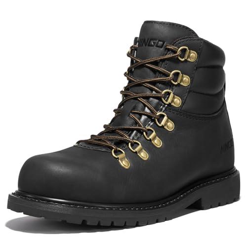 NINGO Steel Toe Work Boots for Men, Full-Grain Leather Oil and Slip Resistant Construction Boots with EH Protection, Water Resistant Retro Mens Safety Work Shoes, for Industrial, Welding Warehouse