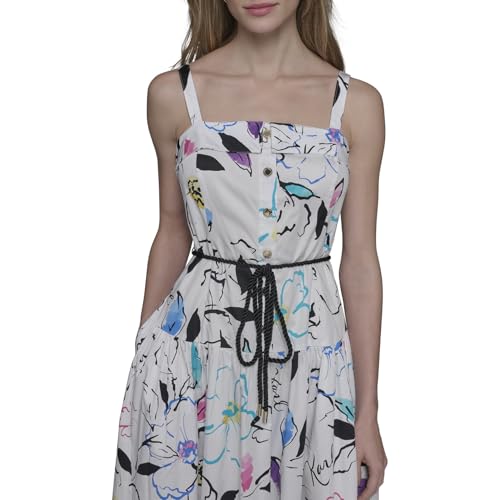 Image of Karl Lagerfeld Women's Sleeveless Square Neck Drope Waist Maxi Dress with Rope Belt
