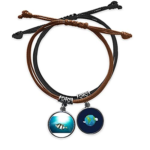 Pulsera de cuero de pez tropical y organismo marino con cadena de cuerda de mano ajustable