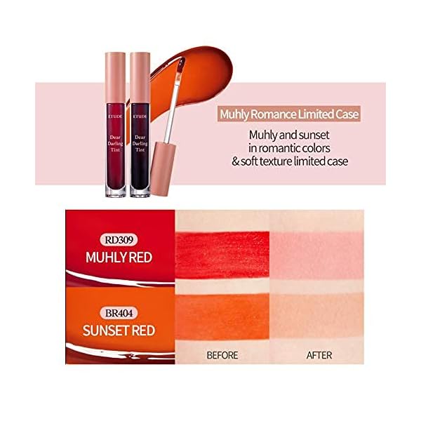 ETUDE Dear Darling Water Gel Tint (Sunset Red #BR404) - Long-lasting Effect up with Fruity, Juicy, Moist, and Vivid coloring…