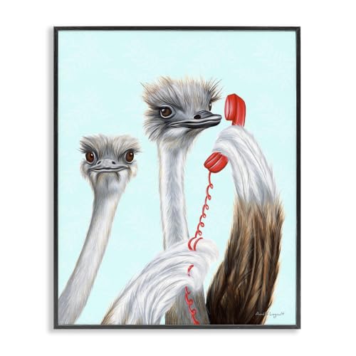 Detailed Ostrich Birds Talking Red, 16 x 20 Inch Framed Giclée Print