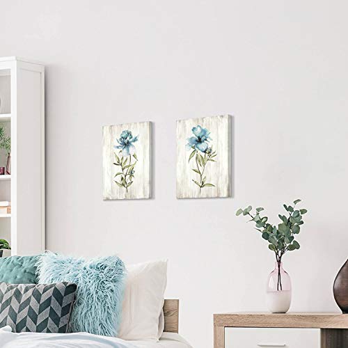 Flower Painting Canvas Wall Art: Blue Botanical Floral Artwork Wildflower Picture Print For Living Room (12'' X 16'' X 2 Panels) #TOP3