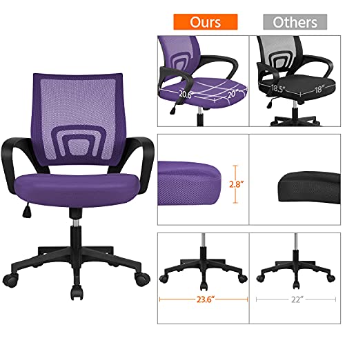 Yaheetech Office Chair Ergonomic Mesh Chair W/Lumbar Support Armrest Wheels Comfortable Racing Seat Adjustable Swivel Rolling Home Executive Mid Back Computer Chair For Adults, Purple #TOP6