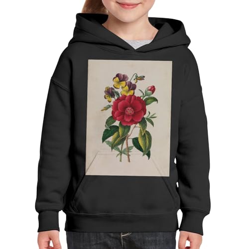 Sweat à capuche enfant Camelia illustration botanique ancienne en coton premium par Fabulous - 3
