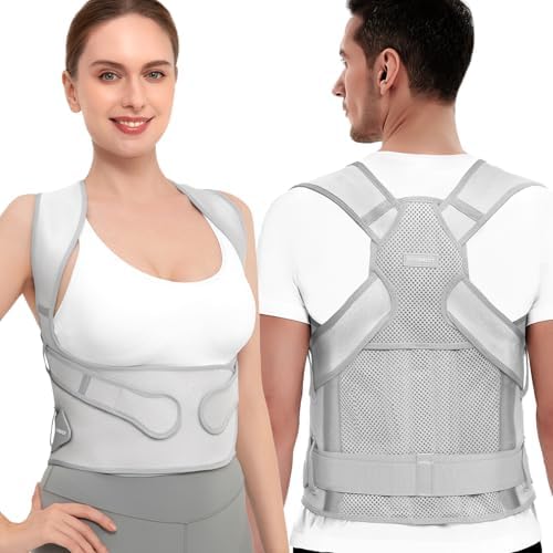 Vicorrect Posture Corrector for Women and Men: Back Support Brace Relieve Upper Back Shoulders Pain (Gray, Large)