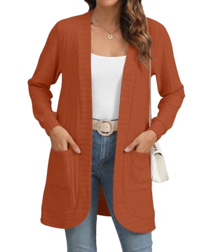 Image of YSYOKOW Cardigan Sweaters for Women Long Sleeve Open Front with Pockets | Long Cardigans for Women Lightweight Soft Casual Dressy Loose Fit Cardigan Sweater with Pockets for Work and Office