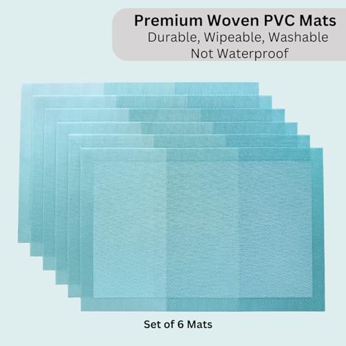Image of Livmodern Premium PVC Dining Table Mats for 6 Seater| Woven PVC Mats | Moderate Heat Resistant & Anti Skid Placemats | Wipeable & Washable Set of 6-Ocean Waves