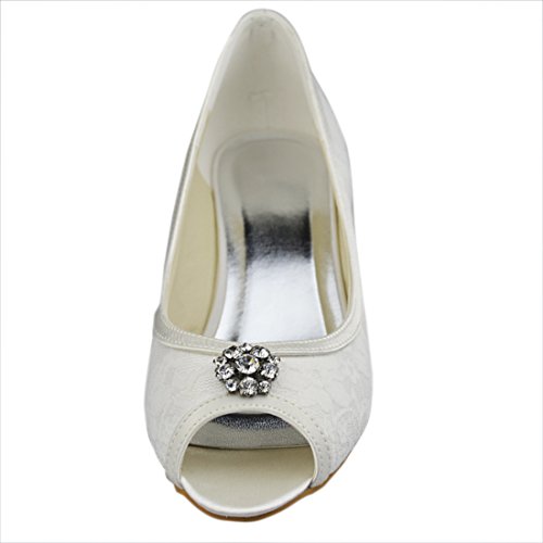 Minishion Womens Kitten Heel Ivory Satin Lace Evening Party Bridal Wedding Sandals Size 10 #TOP3