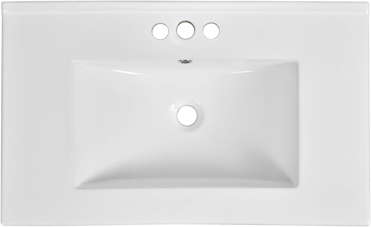 Linique 30" Bathroom Vanity with Ceramic Sink Top Set, Freestanding Solid Wood Bathroom Storage Cabinet with 3 Drawers and Soft-Close Door, Green (Right Doors)