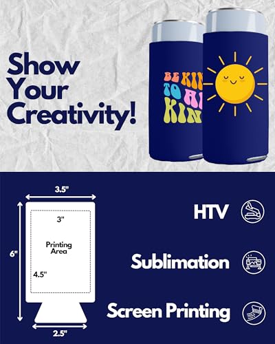 Image of PartyPrints 1000 Pack Navy Blue Blank Slim Can Cooler Sleeves | Plain Seltzer Customizable Bulk Coolers for Beer Bottles & 12oz Tall Cans | Skinny Collapsible Drink Insulated Sleeve