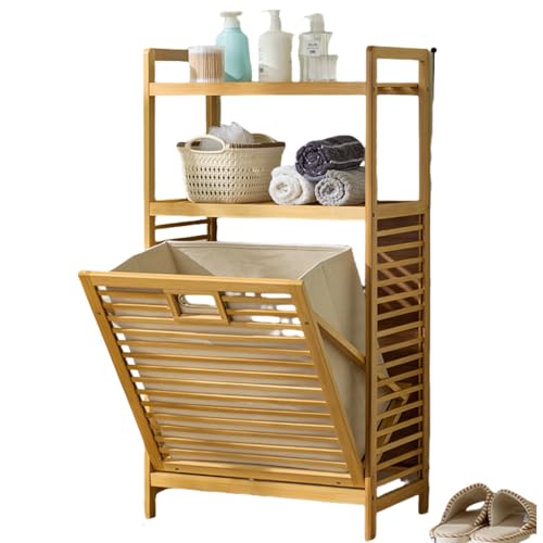 Vifxucyランドリーバスケット 竹製ランドリー収納 2/3段 収納ケース 大容量 ランドリー収納 縦型ランドリーラック かご カゴ ランドリーボックス 脱衣かご 大容量 組み立てが簡単 衣類 タオル 雑物 洗濯洗剤収納 洗濯室 (50cm,3階)