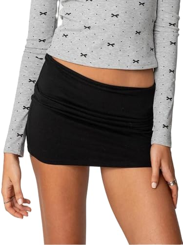 Women Y2k Basic Bodycon Mini Skirt Casual Low Rise Elastic Stretchy Solid Pencil Micro Skirt Streetwear