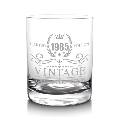 xilaxila Regalos de cumpleaños para hombre, vaso de whisky de 325 ml (1985)