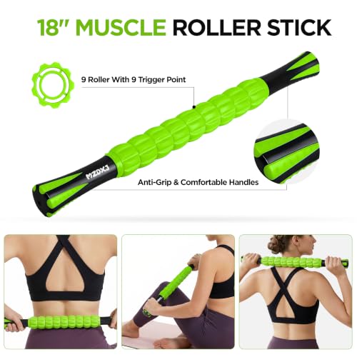 Image of Muscle Roller & Massage Roller Stick for Athletes - Lymphatic Drainage Support, Relieves Muscle Soreness, Cramping & Tightness - Targets Legs, Arms, Back & Calves (Green)