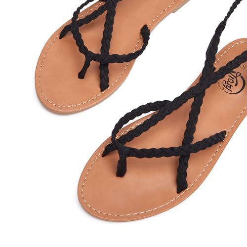 Image of Trary Sandals Women, Lace Up Sandals for Women, Sandals for Women Dressy Summer, Open Toe Gladiator Sandals, Flat Sandals for Women Dressy, Beach Sandals for Women, Summer Sandals for Women 2023