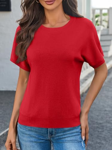 Image of Saodimallsu Women's Short Sleeve Crew Neck Knit Pullover Sweater