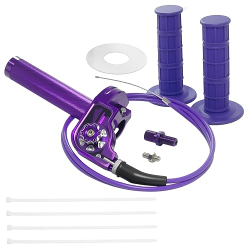 Motorcycle Throttle Assembly 7/8 Quick Twist Throttle Grips with Throttle Cable Aluminum Alloy Universal for CRF KLX SSR TTR 110 125 150 200 250cc Dirt Pit Bike ATV Mini Bike (Type A-Purple)