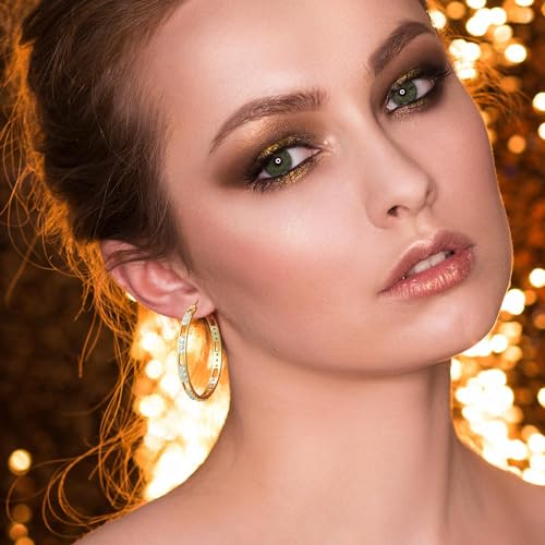 14K Gold Hoop Earrings for Women Gold Earrings for Women Trendy with Cubic Zirconia Mix of Style and Personality Large CZ Hoops Earring for Womens 30/35/42mm3