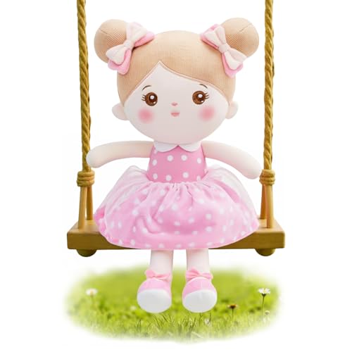 Image of OUOZZZ 12" Soft Baby Doll Toys for 1 + Year Old Girl Gifts, Birthday Gifts for 1 Year Old Girl Christmas Plush Toys Gift for Toddler Kids Pink Dress