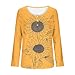 Plus Size Henley T-Shirt for Women, Fashion Print Quarter Button Collar Long Sleeve Shirts Loose Comfy Pleated Blouses Yellow