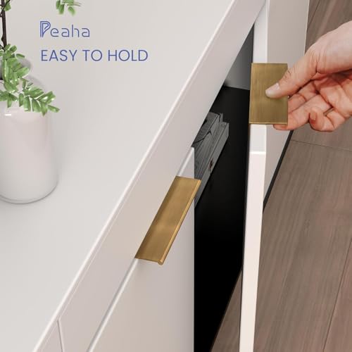 Image of Peaha 20 Pack Kitchen Cabinet Handles 5-1 /16 inch Champagne Bronze Finger Pulls | Edge Pulls Bronze Cabinet Pulls Modern Hidden Dresser Drawer Handles Aluminum Alloy Closet Bedroom Living Room