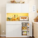 TEENFON Pantry Cabinet with Charging Station and...