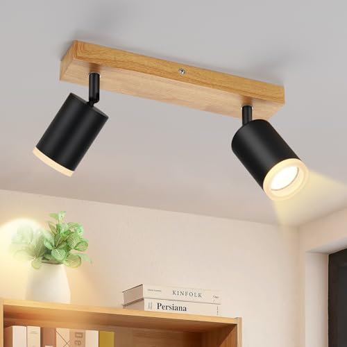 ZMH Deckenstrahler Schwarz Deckenspots 2 Flammig - Küchenlampe GU10 Holz Wandstrahler 350° Drehbar Vintage Flur Strahler Retro Industrial für Wohnzimmer Schlafzimmer Küche(Ohne Leuchtmittel) ZMH Deckenstrahler Schwarz Deckenspots 2 Flammig - Küchenlampe GU10 Holz Wandstrahler 350° Drehbar Vintage Flur Strahler Retro Industrial für Wohnzimmer Schlafzimmer Küche(Ohne Leuchtmittel)