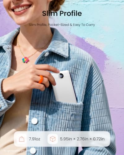 Image of Portable Charger with Wall Plug, Slim USB C Power Bank with Built-in Cables, 10000mah LED Display External Battery Pack Compatible with iPhone /Android & More(White)