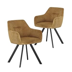 B&D home eetkamerstoelen CYRUS set van 2, Loungestoel Gestoffeerde stoel Fauteuil voor keuken, kantoor, eetkamer, woonkamer, modern industrieel ontwerp, Corduroy geel, 11117-GELB-2