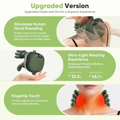 Image of Bionic Heated Massager,Wireless Portable Shiatsu Neck and Back Massager,Electric Deep Tissue 4D Kneading Massage With 3 Intensity Levels and Two-Level Adjustable Heating Function,4.30 Hour Run Time With 15 Min Auto Cut-off Function for Muscle Relax and for pain relief (A1)