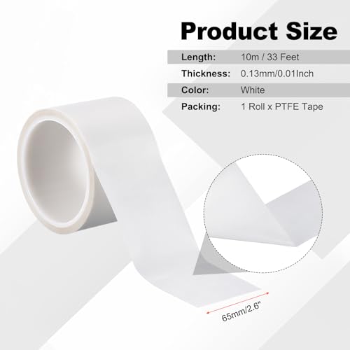 Image of PATIKIL Heat Resistant Tape, 2.6 Inch x 33 Feet High Temperature Tape PTFE Adhesive High Heat Tape Waterproof for Vacuum Sealer Machine Insulation Protection, White, 0.13mm Thick