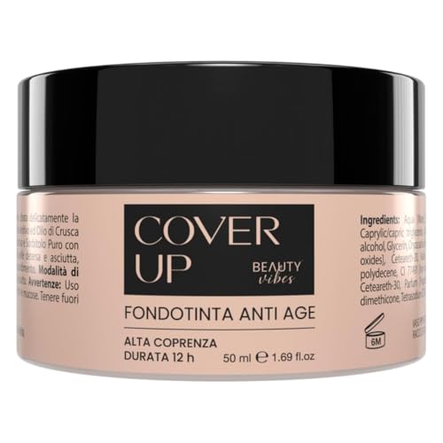 CoverUp Fondotinta Idratante Anti-Rughe con Sodio Ialuronato – Copertura Modulabile da Media ad Alta – Effetto Naturale e Lunga Durata – Waterproof – Per Pelli Mature e Giovani – 50ml