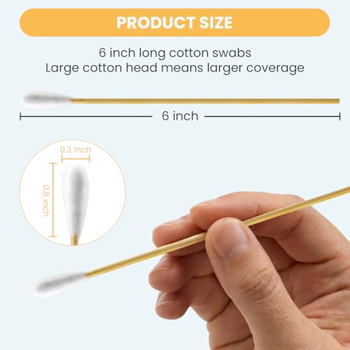 Image of 200PCS 6 Inch Cotton Swabs (Large Cotton Head) in Storage Box | Extra Long, Bamboo Handle, Soft, Lint Free, Highly Absorbent Single Tipped Applicators for Dog Care, Makeup & Home Cleaning