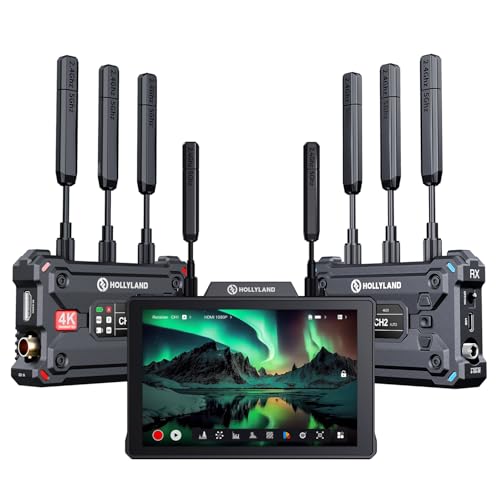 HollyView 4K Video Transmit Family - Pyro S (TX&RX) Wireless Transmitter Receiver and Pyro 7 Inch Wireless Transmitter/Receiver/Monitor (1 Set)