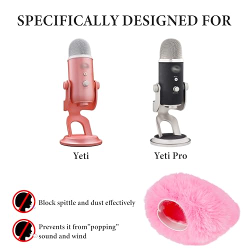 Geekria for Creators Pelziger Windschutz, kompatibel mit Blue Yeti, Yeti Pro USB-Mikrofon, Mic DeadCat Wind Cover Muff, Windbuster, Windjammer, Fluff Cover Windschutzscheibe (Rosa / 2 Stück)