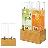 2 Pack 2 Gallon Drink Dispenser, Large Drink Dispenser with Wood Stand, Beverage Dispenser with Ice Core and Airtight Valve, Drink Dispensers for Parties