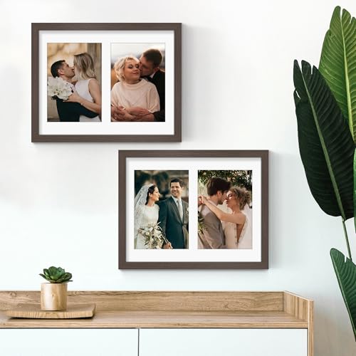 Image of DUENPY 8.5x11 Double 5x7 Picture Frame Double Picture Frame Displays Two 5x7 inch Photos Available Horizontal Wall Mounting Display and Vertical Walnut