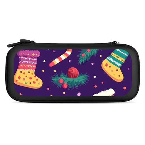 Cute Christmas Stocking Pattern Compatible with Switch Carrying Case Hard Travel Game Bag Pouch with 15 Games Accessories Black-style