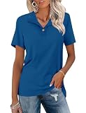 Womens Polo Shirts Short Sleeve Shirts for Women V Neck Tunic Shirt Work Tops Dressy Casual Maternity Shirts to Hide Belly Fat Blue XL