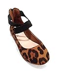 ANNA Girl Kids Dress Ballet Flat Elastic Ankle Strap Comfortable Ballerina Leopard Print Synthetic Suede Shoes 11 US Little Kid